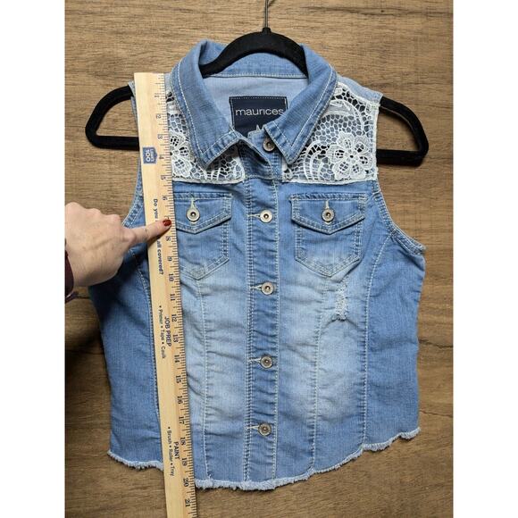 Maurices Wmns Sz M Blue Jean Denim White Lace Button Vest Top Cowboy Western - Picture 7 of 7